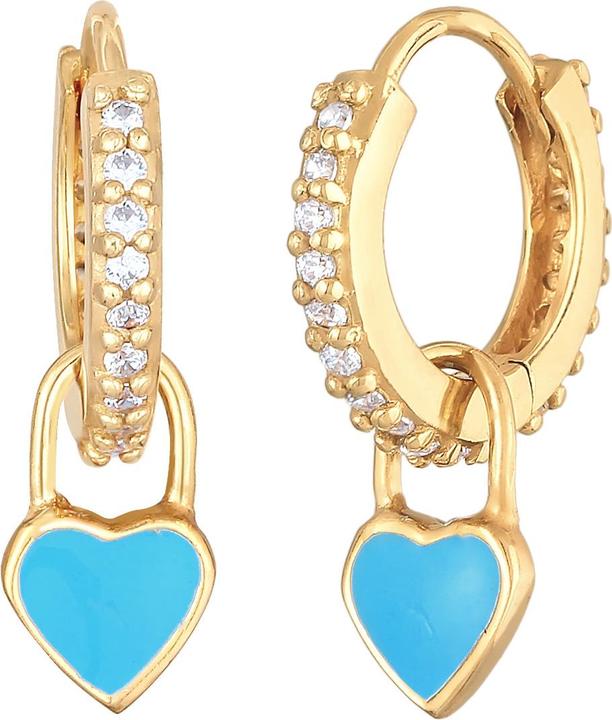 Image du produit Elli Boucles d'oreilles Créoles Zirconia Coeurs Émail 925 Argent (Zircone, Argent 925 sterling plaqué or, Émail)