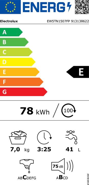 Label énergétique Electrolux EW5TN1507FP Top loading Lave-linge 7 kg 1000 t/min blanc (7 kg, Vers le bas)