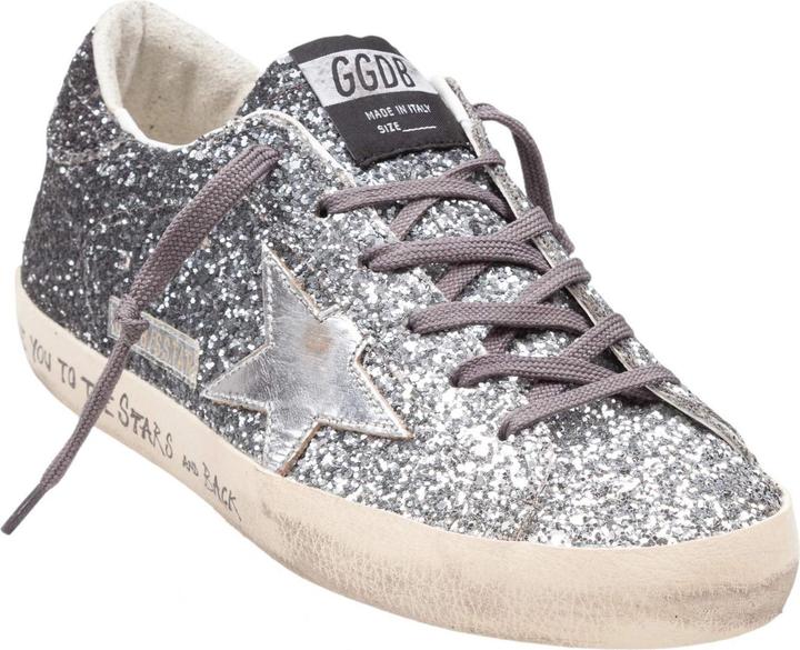Actual product image Golden Goose super star glitter sneakers in silver and black color (39)