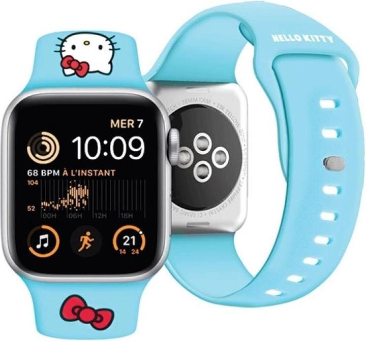 Immagine prodotto Hello Kitty Pasek HKAWMSCHBLB Apple Watch 38/40/41 mm niebieski/cinturino blu Silicone Kitty Head (38 mm, Acciaio inossidabile, Silicone)