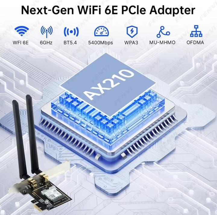Produktbild PowerGuard WiFi 6E Intel AX210 PCI-E WLAN Karte mit Bluetooth 5.3 für Desktop PC
