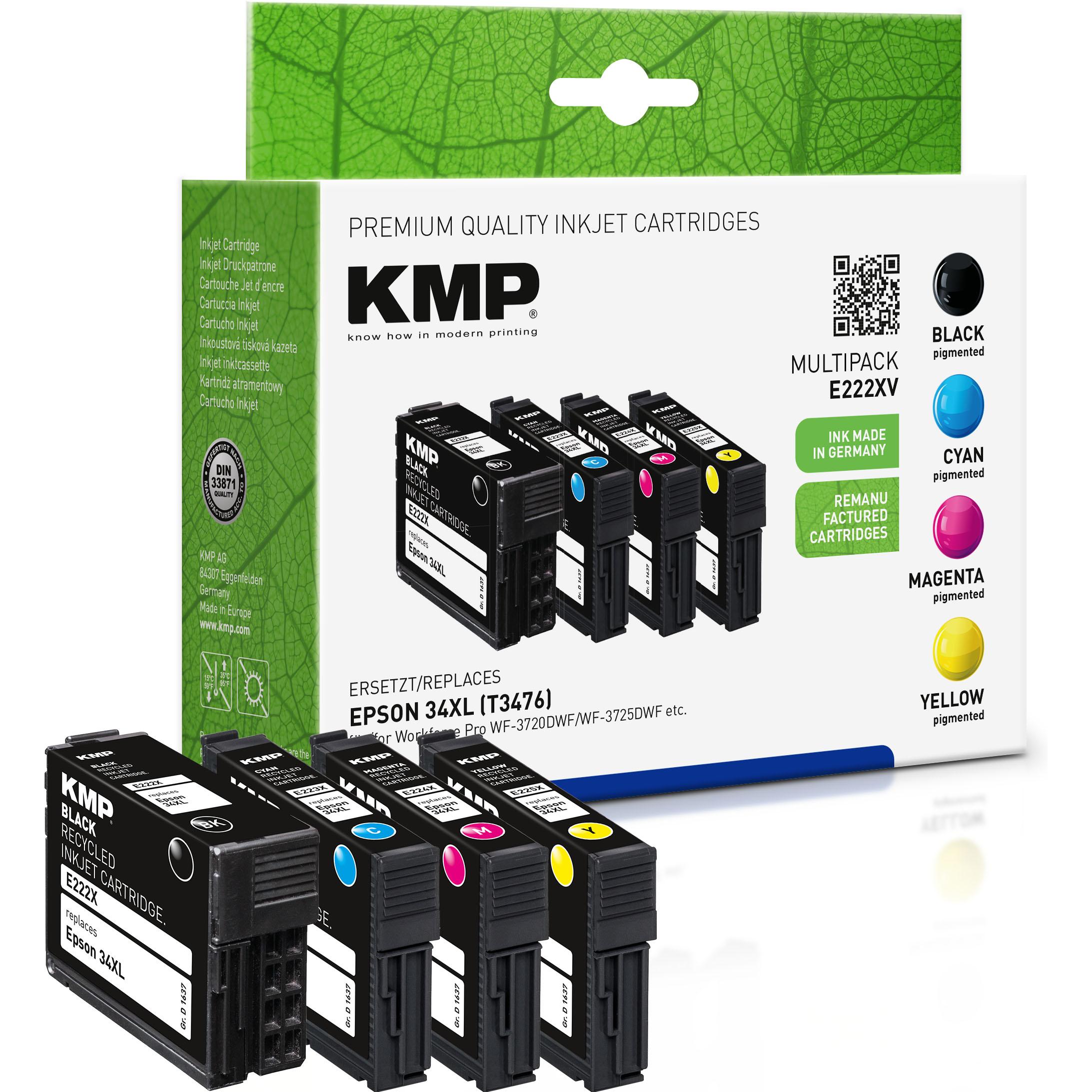 KMP, Druckerpatrone, E222XV Multipack BK/C/M/Y kompatibel mit Epson T 3476 XL (M, BK, C, Y)