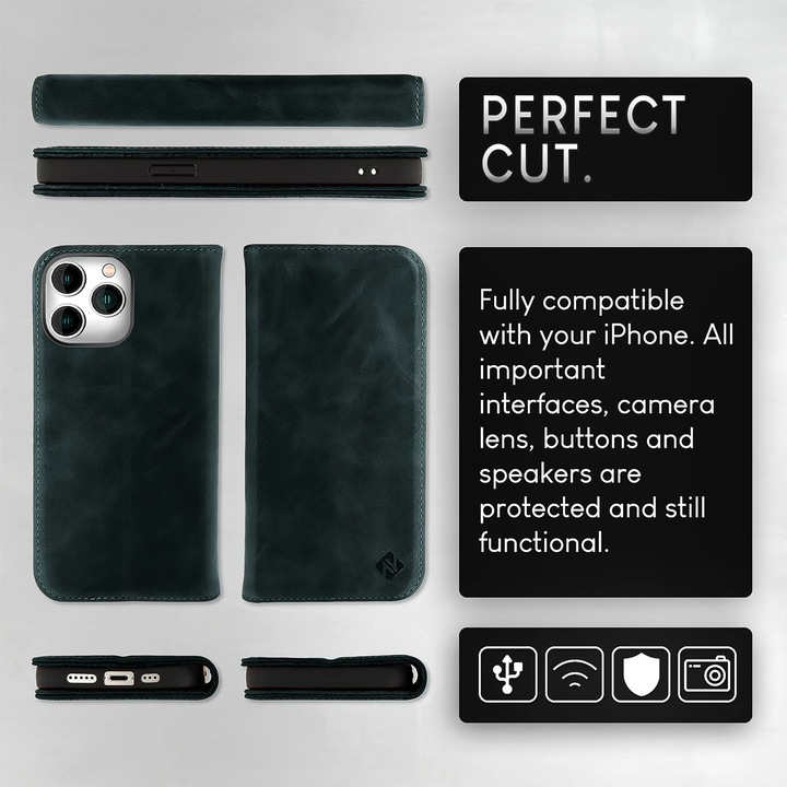 Produktbild Nalia Echt Leder Flip Case Hülle mit Magnetverschluss (Apple iPhone 15 Pro)