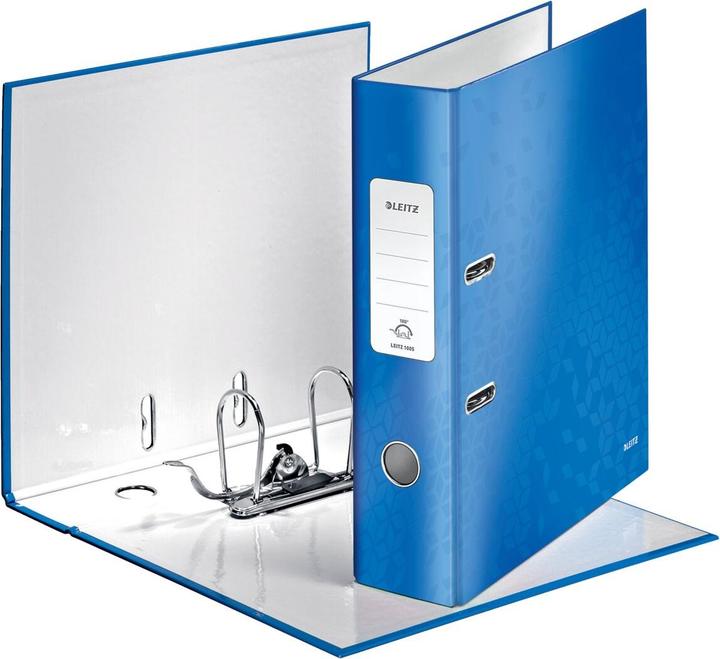 Leitz Ordner WOW, 180 Grad, DIN A4, 80 mm, blau Einband aus Graupappe, innen und aussen mit laminiert (A4, 80 mm, 1 Stück)