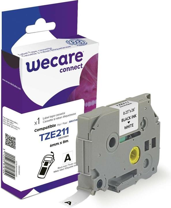 Produktbild Wecare Schriftband kompatibel zu BROTHER TZE-211 schwarz auf weiss (0.60 cm, Weiss)