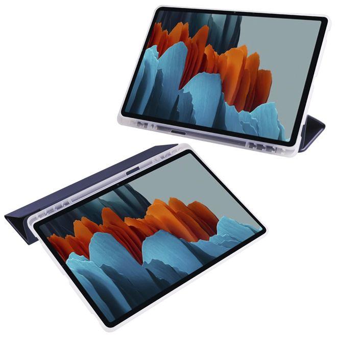 Thumbnail - MU Classic Dreifach faltbare Hülle mit Stylus Halterung (Galaxy Tab S7+), Tablet Hülle, Blau