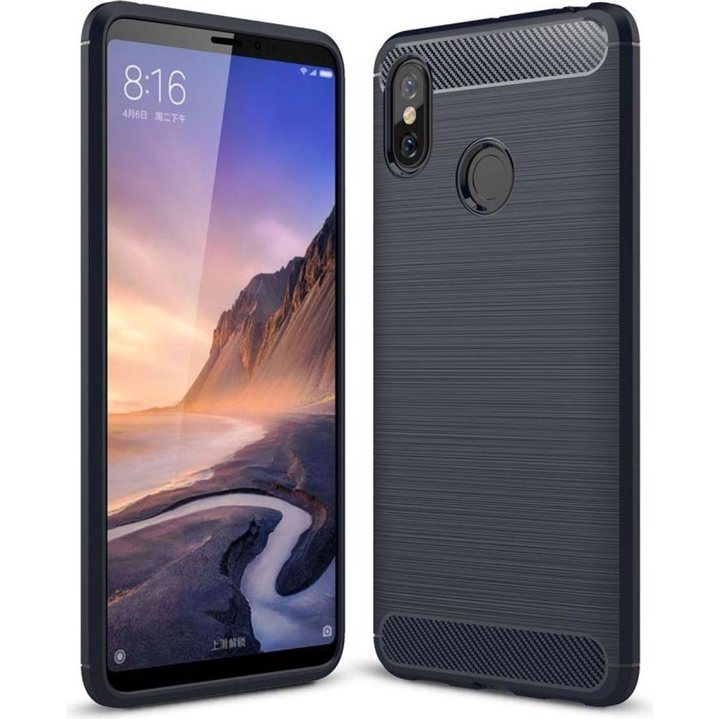 König Design Hülle Handy Schutz für Xiaomi Mi Max 3 Case Cover Bumper Carbon Optik Etuis Blau (Xiaomi Mi Max 3), Smartph...