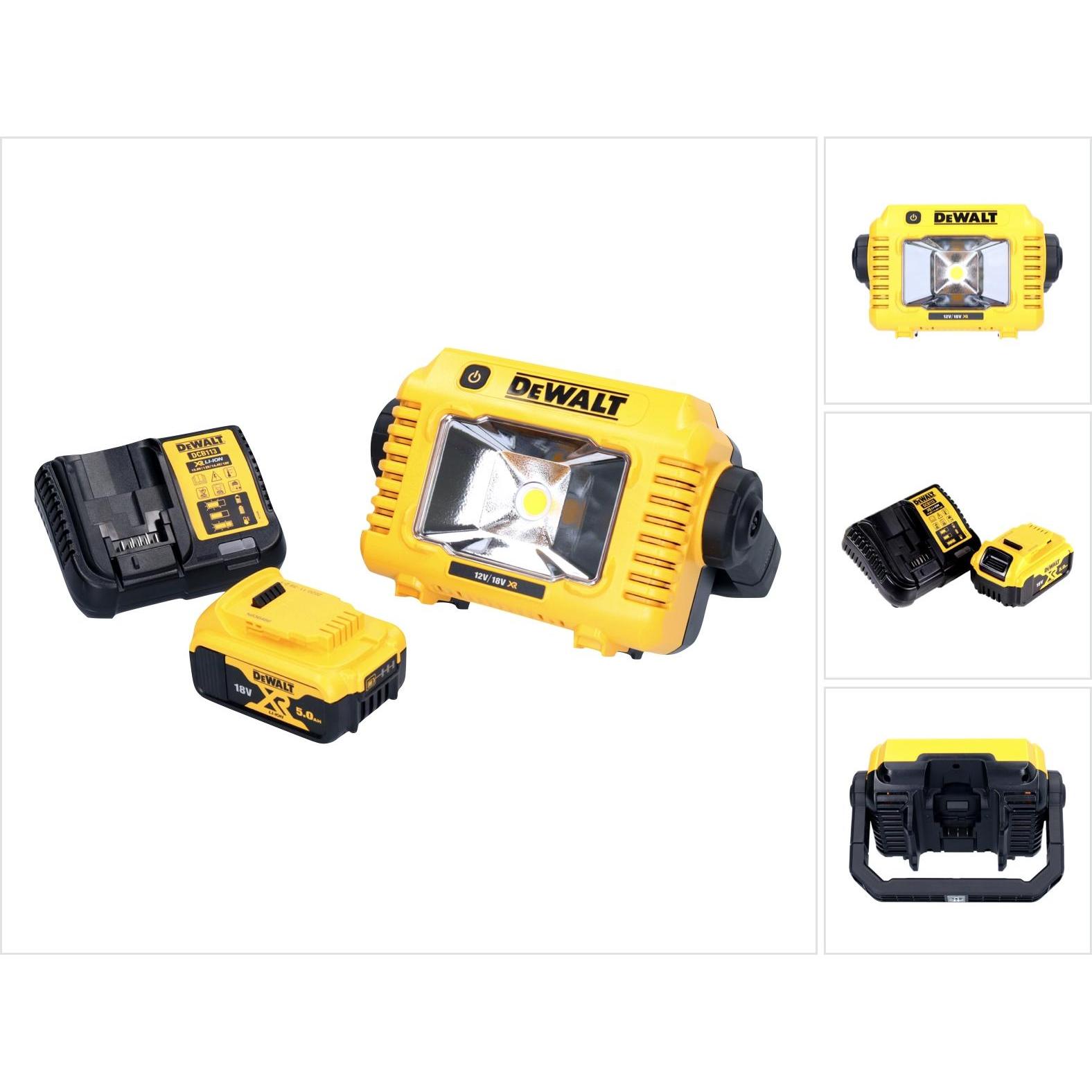 DeWalt, Arbeitsleuchte, DCL 077 P1 Akku LED Arbeitsstrahler 12 V 18 V 2000 lm IP54 + 1x Akku 5,0 Ah + Ladegerät (2000 lm...