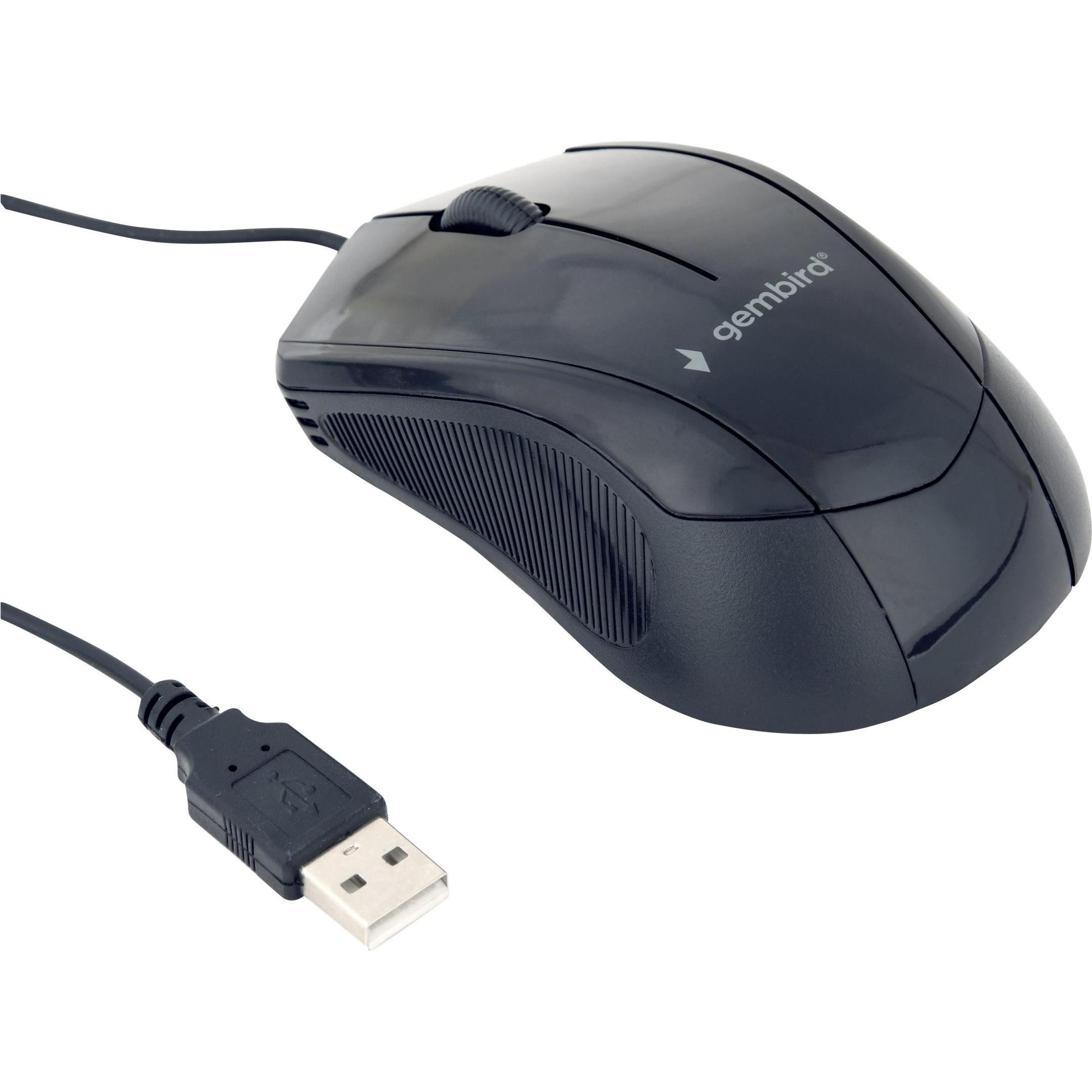 Gembird MUS-3B-02 Mouse ambidestro USB tipo A ottico 1000 DPI (Cablato), Mouse, Nero