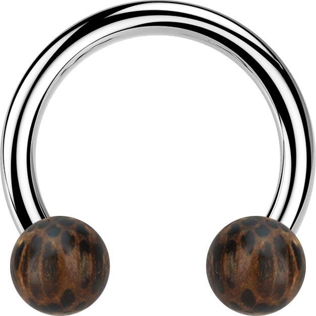 Actual product image Star Piercing Circular barbell silver with two palm wood balls (without brass, Surgical steel 316L, Organic)
