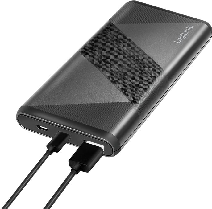 Produktbild LogiLink Mobiler Zusatzakku, 10.000 mAh, 2x USB, schwarz tragbarer Zusatzakku für Smartphones & Tablet-PCs (10000 mAh, 18 W, 37 Wh)