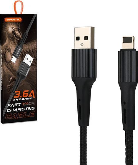 Somostel USB CABLE IPHONE 3.6A BLACK 3600mAh QUICK CHARGER QC 3.0 1M POWERLINE SMS-BW06 - TEXTILE BR (1 m, USB 3.0)