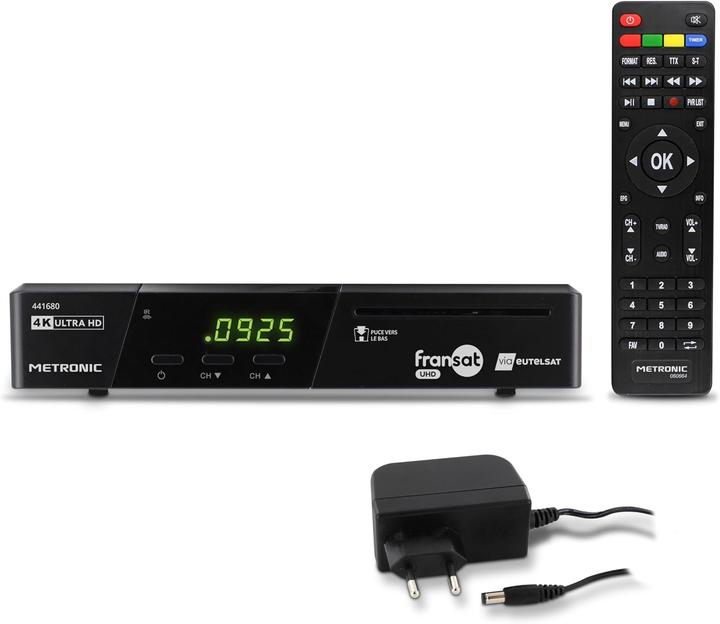 Immagine prodotto Metronic Decoder satellitare 4K UHD HDR10 con audio Dolby Atmos, DTT gratuito, Time Shift e doppia porta USB (DVB-S)