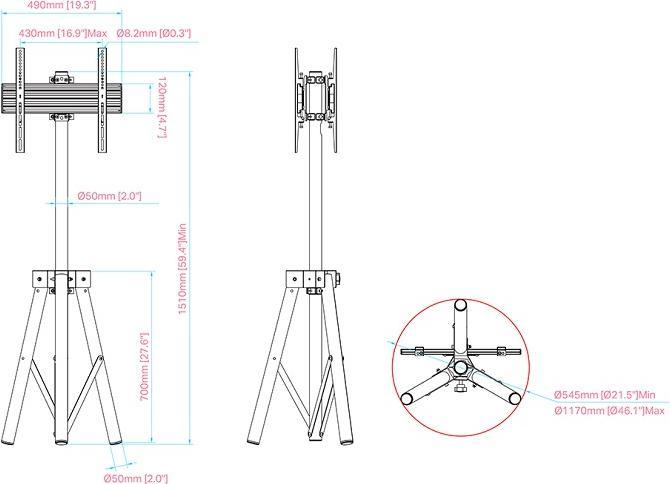 Image du produit Multibrackets Support TV tripode B2B, 32"-75", acier/aluminium (75", 60 kg)