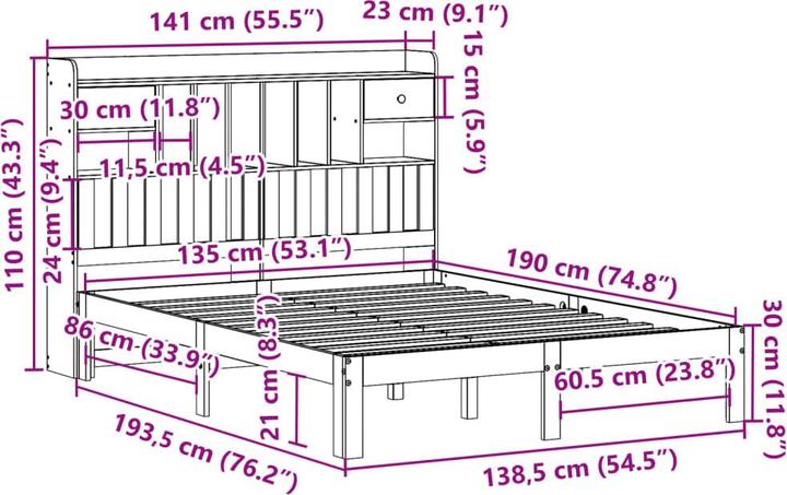 Produktbild vidaXL Bett mit Regal (135 x 190 cm)
