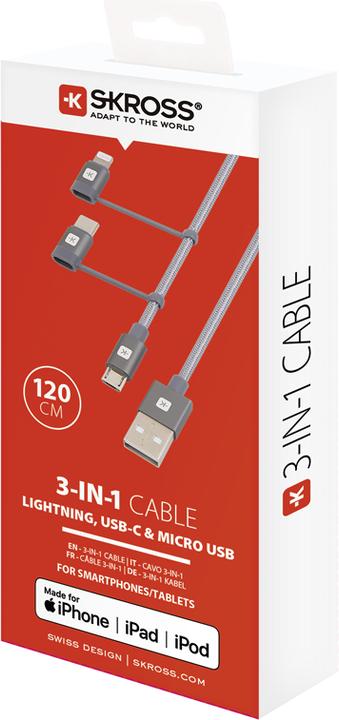Actual product image Skross USB Charge and Sync Cable 3in1 Cable (1.20 m, USB 2.0, 36 W)