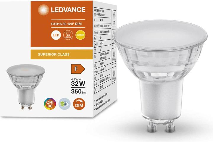 Productafbeelding Ledvance LED Comfort PAR16 120° 350lm 4,1W/927 (32W) GU10 daempbar (GU10, 4.10 W, 350 lm, 1 x, F)
