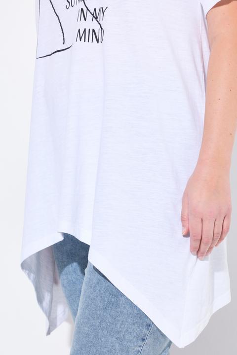 Actual product image Ulla Popken Eco Cotton Longline Pointed Hem Sunny Graphic Tee (50, 52)