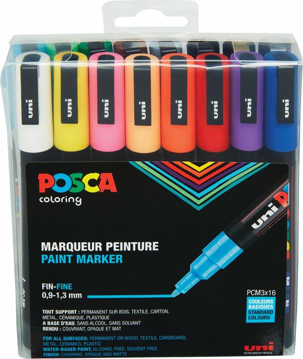 Posca Felt-tip pen PC-3M Set of 16 (Multicolor, 1.30 mm, 16 x)