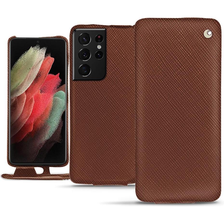 Noreve Lederschutzhülle vertikal (Samsung Galaxy S21 Ultra), Smartphone Hülle, Braun