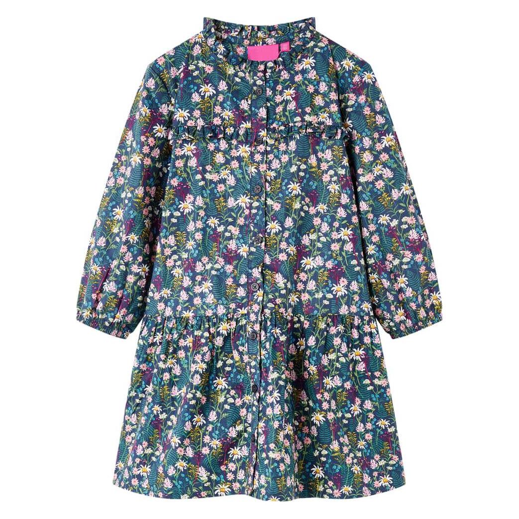 VidaXL, Mädchen, Kleider, Kinderkleid Mit Langen Ärmeln Dunkelblau 116, Material, 100, Blau, (116)