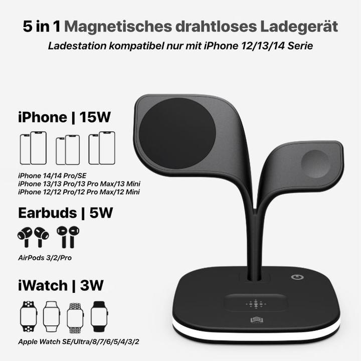 Image du produit Hermex Chargeur sans fil 5 en 1 Chargeur rapide Qi Station d'accueil (15 W)