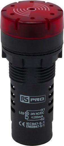 Produktbild RS PRO LED Indicator With Sounder 22mm Red 24V
