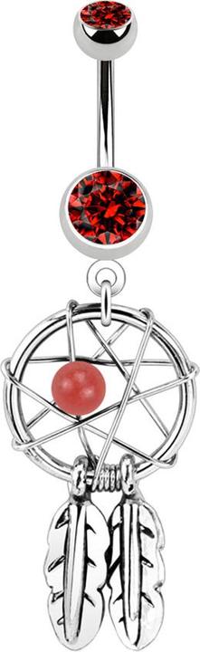 Immagine prodotto Star Piercing Banana in argento con ciondolo acchiappasogni e palla rossa (senza ottone, Acciaio chirurgico 316L)