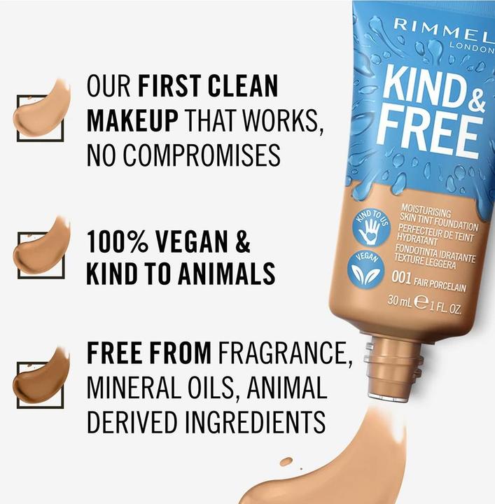 Actual product image Rimmel London RIMMEL Kind & Free Skin Tint Moisturising Foundation podkład nawilżający 001 Fair Porcelain 30ml (001 Fair Porcelain)