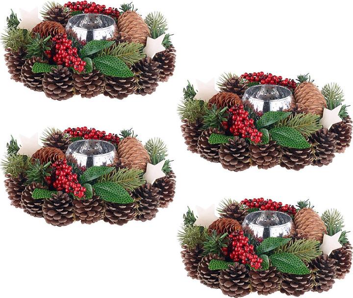 Britesta Lot de 4 compositions florales de Noël et de l'Avent, faites à la main, 23 cm