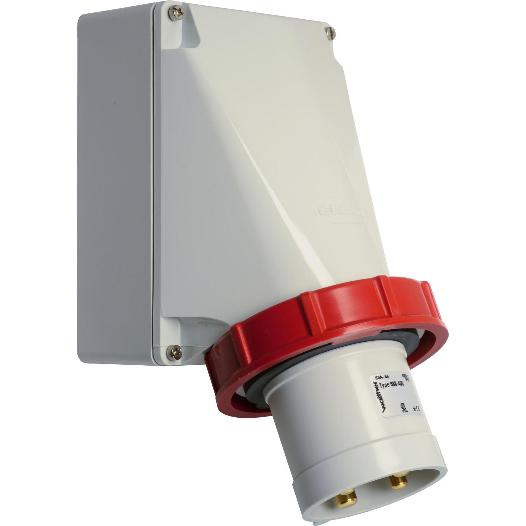 Walther Werke, Netzstecker + Netzkupplung, WAL 668 WandgerÃ¤testecker 5x63A 400V 50/60Hz 6h 400V IP67