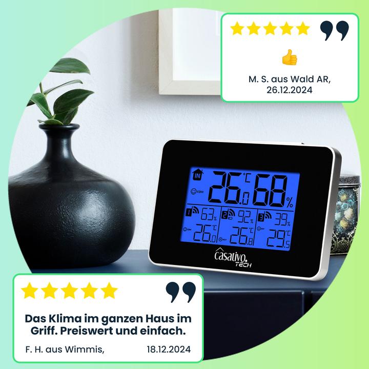 Immagine prodotto Casativo Stazione meteo wireless con 3 sensori wireless, igrometro e display LCD