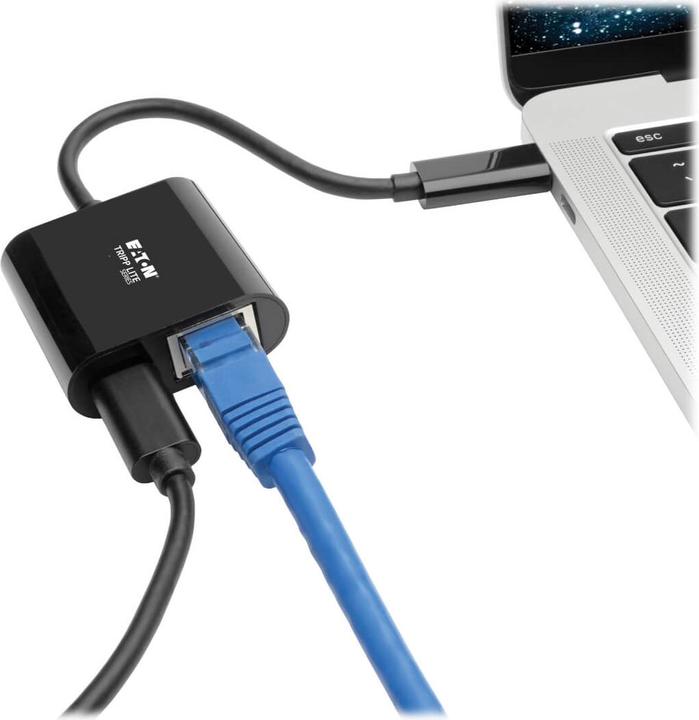 Actual product image Eaton USB-C to Gigabit Network Adapter with USB-C PD Charging - Thunderbolt 3 Black (USB-C 3.1 Gen 1, RJ45 Gigabit Ethernet (1x))