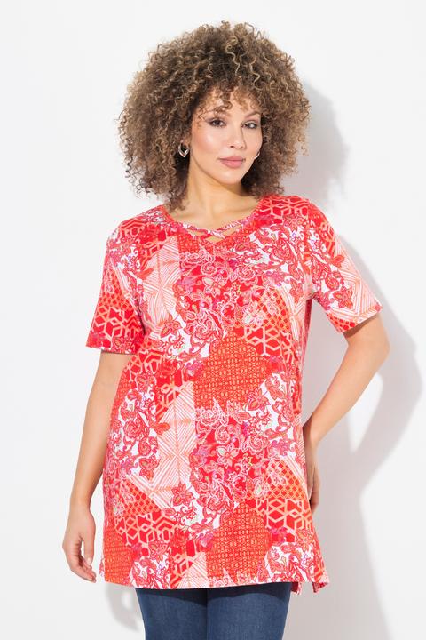 Produktbild Ulla Popken Longshirt, Patchdruck, A-Linie, V-Ausschnitt, Halbarm (50, 52)