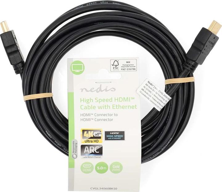 Actual product image Nedis High Speed HDMI ™ Cable with Ethernet | HDMI™ Plug | HDMI™ Plug | 4K@60Hz | ARC | 18 Gb (5 m)