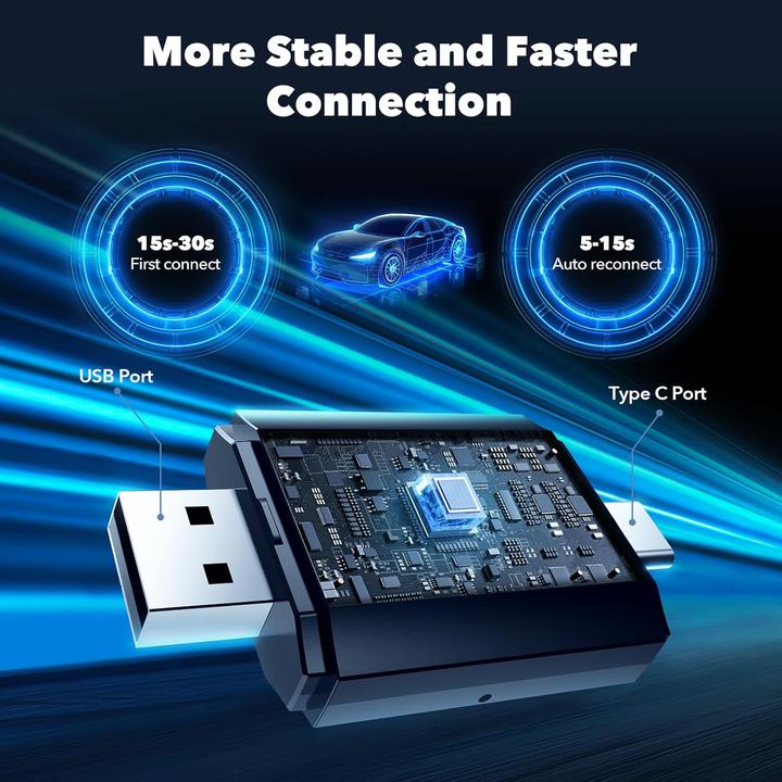 Image du produit Lamtto 2-in-1 Wireless CarPlay & Android Auto Adapter