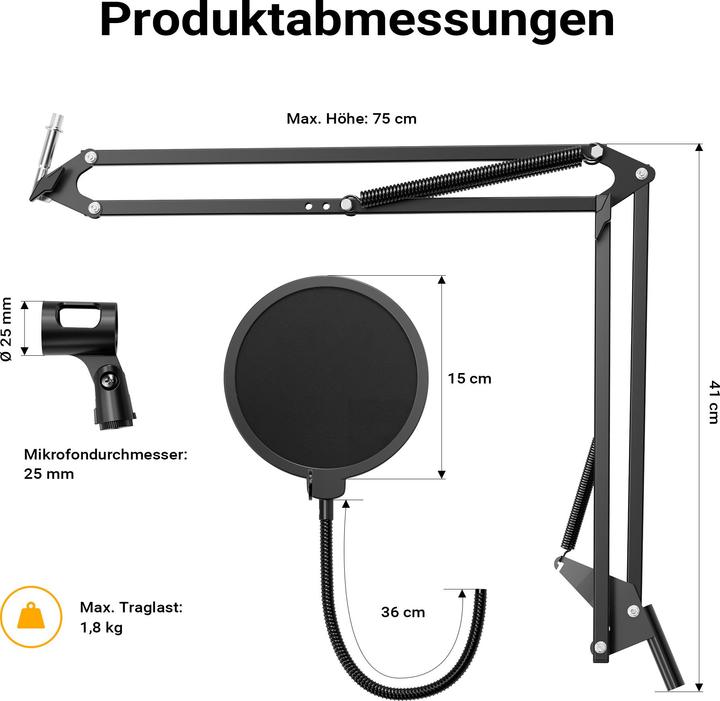 Produktbild Walimex pro Boya HM2 Mikrofon + Mikrofonarm Set Popschutz Mikrofonhalter