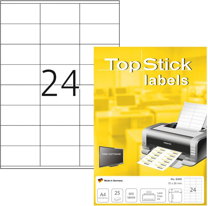 Immagine prodotto TopStick 8400 Print stickers, 24 pieces, 70 x 36 mm