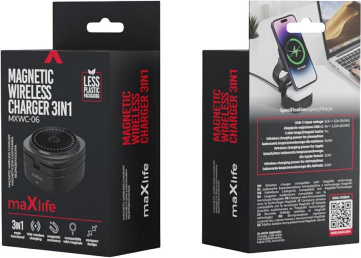Immagine prodotto Maxlife MXWC-06 caricatore magnetico wireless 15W nero 3in1 (15 W)