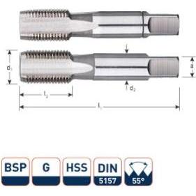 Rotec, Maschi + Giramaschi, 310.0500 3100500 HSS Handgewindeschneidsatz 2 Stück DIN 5157 BSP G 1/2-14