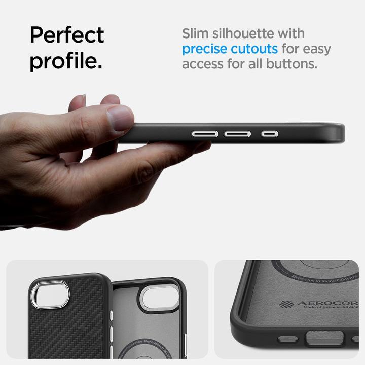 Actual product image Spigen Enzo Aramid MagSafe iPhone 16e Case - Black (Apple iPhone 16e)