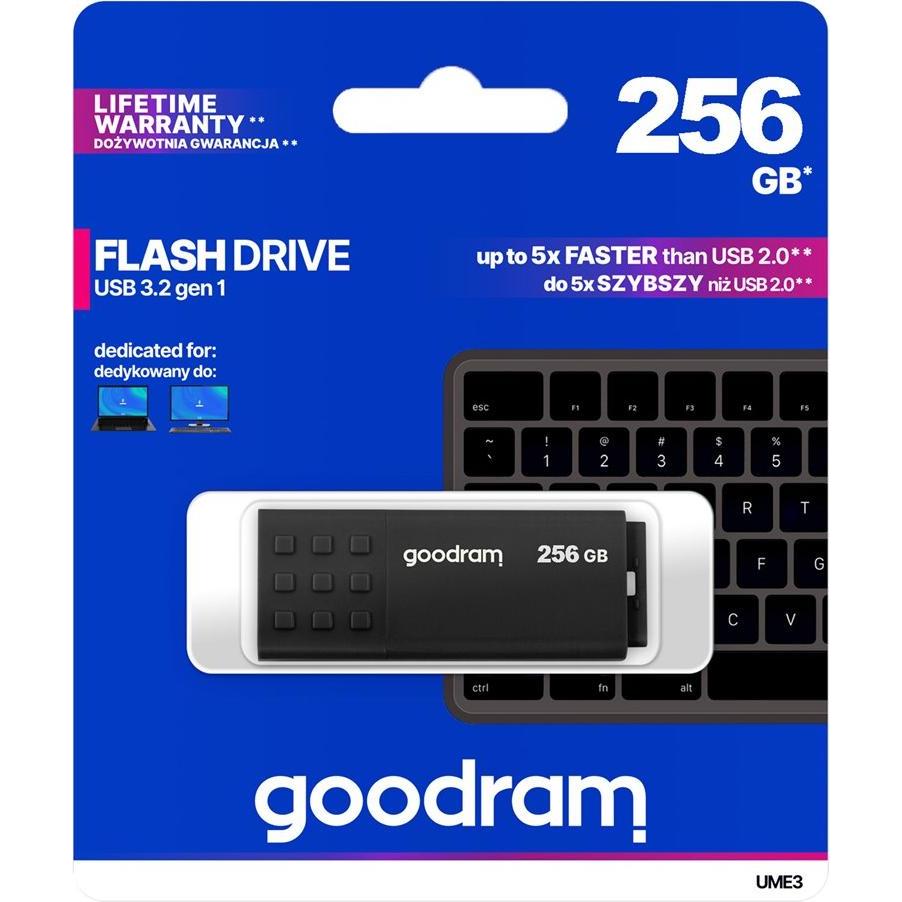 Thumbnail - Goodram UME3-2560K0R11 USB-Stick USB Typ-A 3.2 Gen 1 (3.1 Gen 1) (256 GB, USB-A, USB 3.2 Gen 2), USB Stick, Schwarz