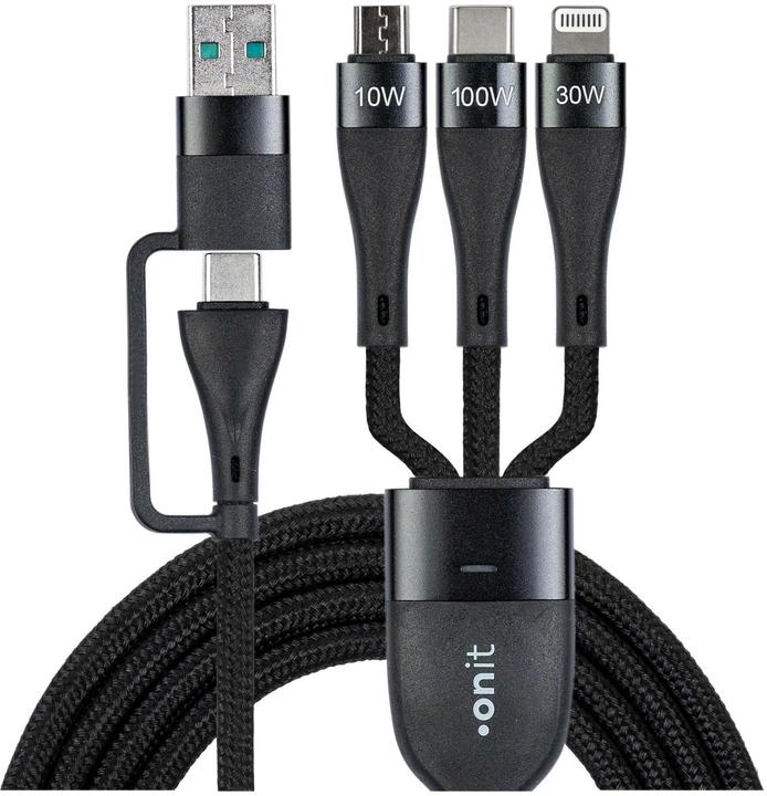 Produktbild Onit USB-Ladekabel USB A/USB C - Lightning/Micro-USB B/USB C (1.20 m, USB 2.0, 100 W)