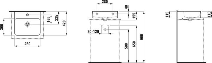 Actual product image Laufen VAL Countertop washbasin, without tap hole, without overflow, US closed 450x420mm, H816280 (490 mm, 190 mm)