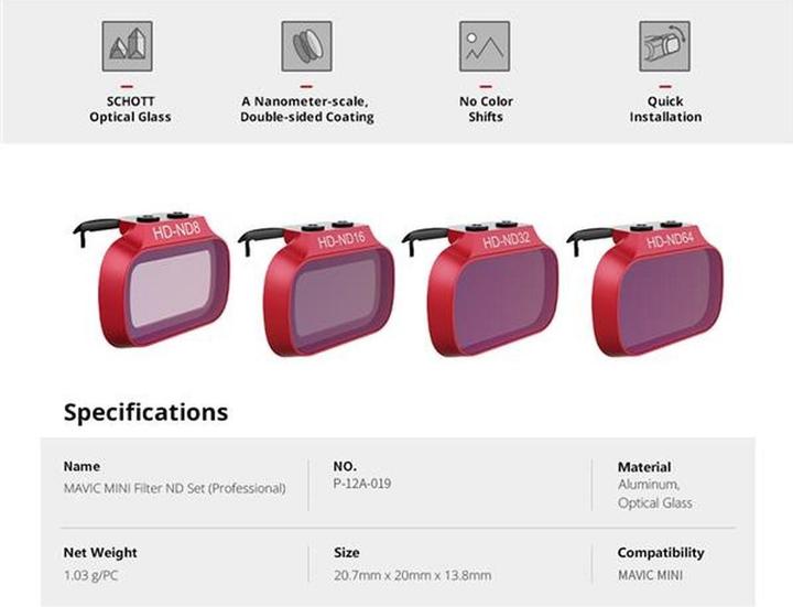 Image du produit Pgytech Combo filtre ND PRO (Filtres pour drones, DJI Mavic Mini)