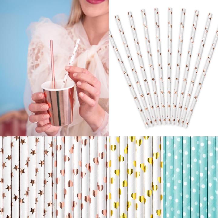 Immagine prodotto Partydeco Cannucce di carta Stelle oro rosa (10 pezzi) (10 x)