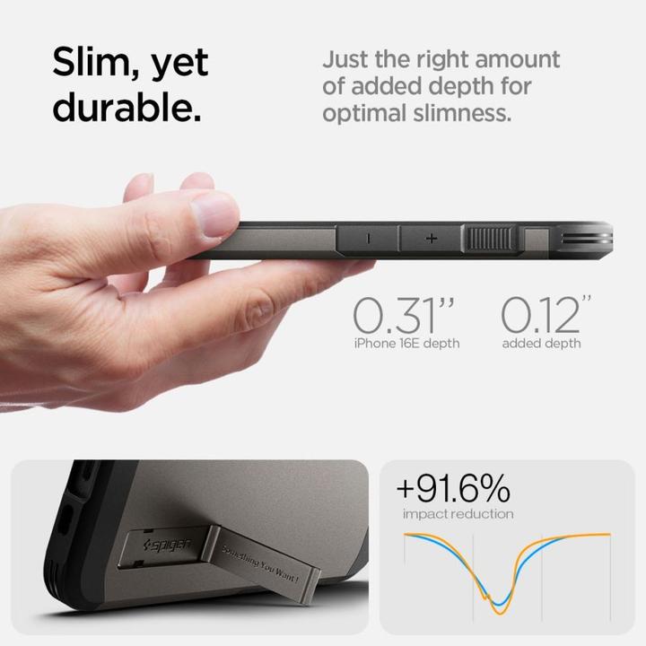Actual product image Spigen Tough Armor Case with MagSafe for iPhone 16e with Stand - Gray (Apple iPhone 16e)
