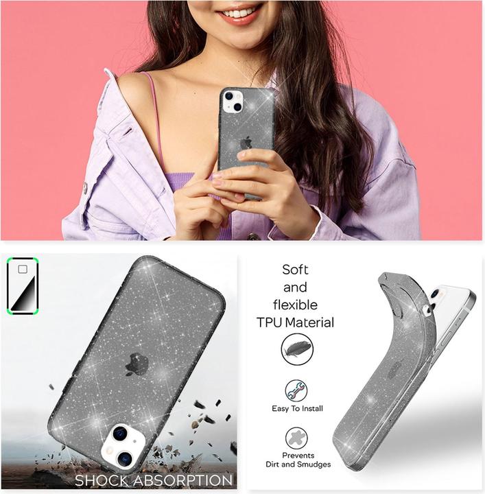 Actual product image Nalia Clear glitter silicone cover (Apple iPhone 13)