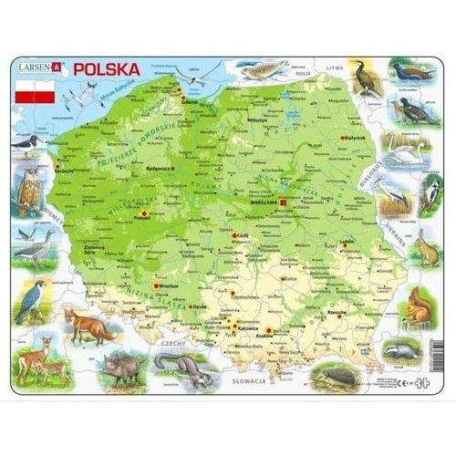 Larsen Puzzle Karte Polen physikalische Tiere Maxi