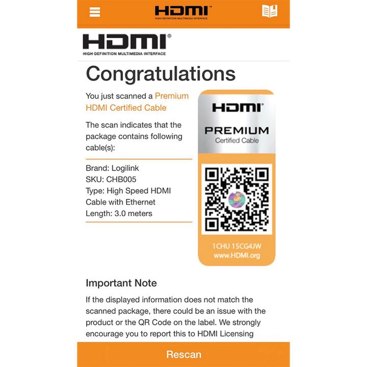 Produktbild LogiLink HDMI (Typ A) — HDMI (Typ A) (3 m)